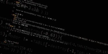 Yazılım geliştirici programlama kodu. Soyut modern sanal bilgisayar senaryosu. Masaüstü ekranında yazılım geliştirici programcının çalışması 