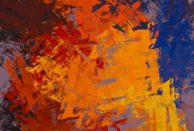 Soyut arka plan sanatı. 2D çizim. Etkileyici yağlı boya resim. Tuvalde fırça darbeleri. Modern sanat. Çok renkli arkaplan. Çağdaş sanat. İfade. Sanatsal dijital palet.