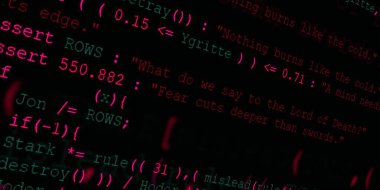 Yazılım geliştirici programlama kodu. Soyut modern sanal bilgisayar senaryosu. Masaüstü ekranında yazılım geliştirici programcının çalışması 