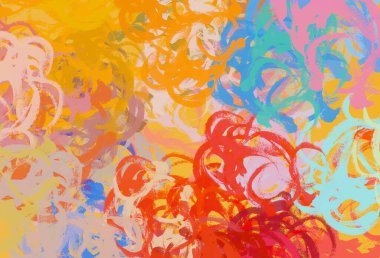 Soyut arka plan sanatı. 2D çizim. Etkileyici yağlı boya resim. Tuvalde fırça darbeleri. Modern sanat. Çok renkli arkaplan. Çağdaş sanat. İfade. Sanatsal dijital palet.