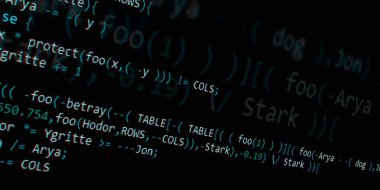 Yazılım geliştirici programlama kodu. Soyut modern sanal bilgisayar senaryosu. Masaüstü ekranında yazılım geliştirici programcının çalışması 