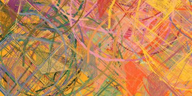 Soyut arka plan sanatı. 2D çizim. Etkileyici yağlı boya resim. Tuvalde fırça darbeleri. Modern sanat. Çok renkli arkaplan. Çağdaş sanat. İfade. Sanatsal dijital palet.