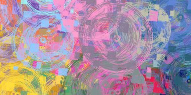 Soyut rastgele şekiller. 2D illüstrasyon arka planı. Düz beton duvarda sanatsal modern sanat kalıpları. Kabataslak boyalı yüzey. El yapımı fırça darbeleri.