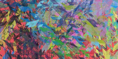 Soyut arka plan sanatı. 2D çizim. Etkileyici yağlı boya resim. Tuvalde fırça darbeleri. Modern sanat. Çok renkli arkaplan. Çağdaş sanat. İfade. Sanatsal dijital palet.