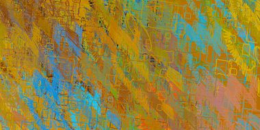 Soyut arka plan sanatı. 2D çizim. Etkileyici yağlı boya resim. Tuvalde fırça darbeleri. Modern sanat. Çok renkli arkaplan. Çağdaş sanat. İfade. Sanatsal dijital palet.