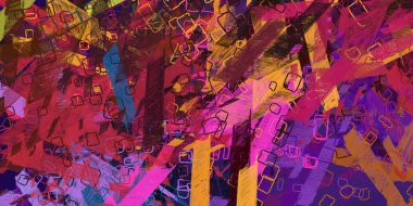 Soyut arka plan sanatı. 2D çizim. Etkileyici yağlı boya resim. Tuvalde fırça darbeleri. Modern sanat. Çok renkli arkaplan. Çağdaş sanat. İfade. Sanatsal dijital palet.