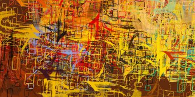 Soyut arka plan sanatı. 2D çizim. Etkileyici yağlı boya resim. Tuvalde fırça darbeleri. Modern sanat. Çok renkli arkaplan. Çağdaş sanat. İfade. Sanatsal dijital palet.