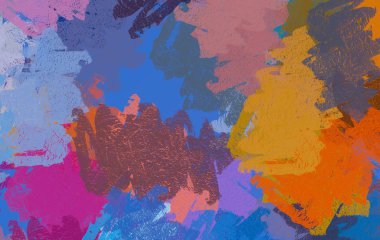 Soyut arka plan sanatı. 2D çizim. Etkileyici yağlı boya resim. Tuvalde fırça darbeleri. Modern sanat. Çok renkli arkaplan. Çağdaş sanat. İfade. Sanatsal dijital palet.