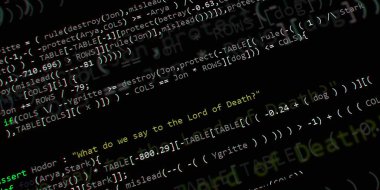 Yazılım geliştirici programlama kodu. Soyut modern sanal bilgisayar senaryosu. Masaüstü ekranında yazılım geliştirici programcının çalışması 