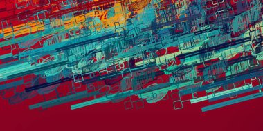 Soyut arka plan sanatı. 2D çizim. Etkileyici yağlı boya resim. Tuvalde fırça darbeleri. Modern sanat. Çok renkli arkaplan. Çağdaş sanat. İfade. Sanatsal dijital palet.