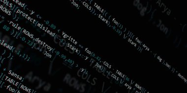 Yazılım geliştirici programlama kodu. Soyut modern sanal bilgisayar senaryosu. Masaüstü ekranında yazılım geliştirici programcının çalışması 