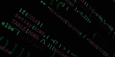 Yazılım geliştirici programlama kodu. Soyut modern sanal bilgisayar senaryosu. Masaüstü ekranında yazılım geliştirici programcının çalışması 