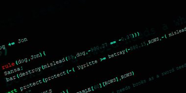 Yazılım geliştirici programlama kodu. Soyut modern sanal bilgisayar senaryosu. Masaüstü ekranında yazılım geliştirici programcının çalışması 