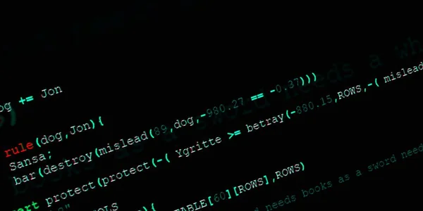 Software developer programming code. Abstract modern virtual computer script. Work of software developer programmer on desktop screen