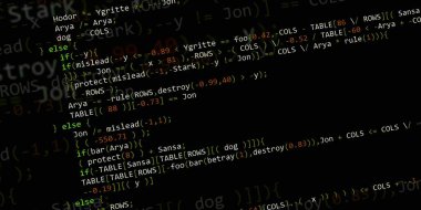 Yazılım geliştirici programlama kodu. Soyut modern sanal bilgisayar senaryosu. Masaüstü ekranında yazılım geliştirici programcının çalışması 