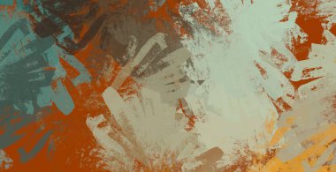 Soyut arka plan sanatı. 2D çizim. Etkileyici yağlı boya resim. Tuvalde fırça darbeleri. Modern sanat. Çok renkli arkaplan. Çağdaş sanat. İfade. Sanatsal dijital palet.