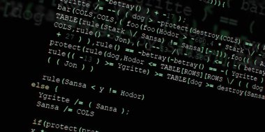 Yazılım geliştirici programlama kodu. Soyut modern sanal bilgisayar senaryosu. Masaüstü ekranında yazılım geliştirici programcının çalışması 