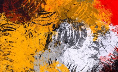 Soyut arka plan sanatı. 2D çizim. Etkileyici yağlı boya resim. Tuvalde fırça darbeleri. Modern sanat. Çok renkli arkaplan. Çağdaş sanat. İfade. Sanatsal dijital palet.