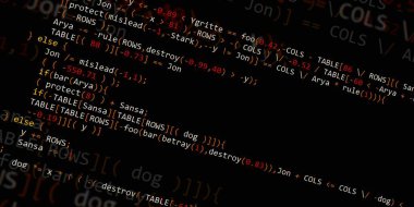 Yazılım geliştirici programlama kodu. Soyut modern sanal bilgisayar senaryosu. Masaüstü ekranında yazılım geliştirici programcının çalışması 