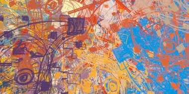 Soyut arka plan sanatı. 2D çizim. Etkileyici yağlı boya resim. Tuvalde fırça darbeleri. Modern sanat. Çok renkli arkaplan. Çağdaş sanat. İfade. Sanatsal dijital palet.