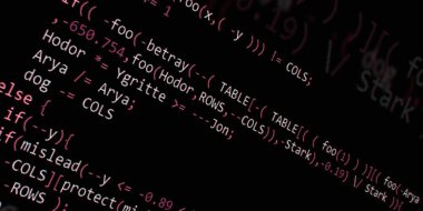 Yazılım geliştirici programlama kodu. Soyut modern sanal bilgisayar senaryosu. Masaüstü ekranında yazılım geliştirici programcının çalışması 