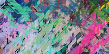 Soyut arka plan sanatı. 2D çizim. Etkileyici yağlı boya resim. Tuvalde fırça darbeleri. Modern sanat. Çok renkli arkaplan. Çağdaş sanat. İfade. Sanatsal dijital palet.