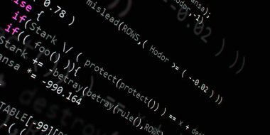 Yazılım geliştirici programlama kodu. Soyut modern sanal bilgisayar senaryosu. Masaüstü ekranında yazılım geliştirici programcının çalışması 