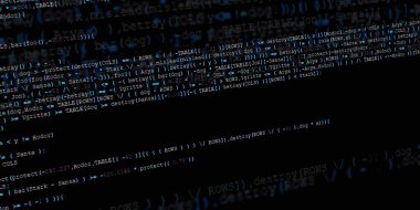 Yazılım geliştirici programlama kodu. Soyut modern sanal bilgisayar senaryosu. Masaüstü ekranında yazılım geliştirici programcının çalışması 
