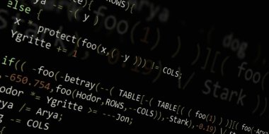 Yazılım geliştirici programlama kodu. Soyut modern sanal bilgisayar senaryosu. Masaüstü ekranında yazılım geliştirici programcının çalışması 