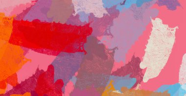 Soyut arka plan sanatı. 2D çizim. Etkileyici yağlı boya resim. Tuvalde fırça darbeleri. Modern sanat. Çok renkli arkaplan. Çağdaş sanat. İfade. Sanatsal dijital palet.