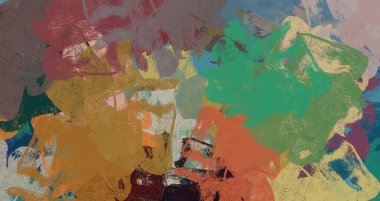 Soyut arka plan sanatı. 2D çizim. Etkileyici yağlı boya resim. Tuvalde fırça darbeleri. Modern sanat. Çok renkli arkaplan. Çağdaş sanat. İfade. Sanatsal dijital palet.