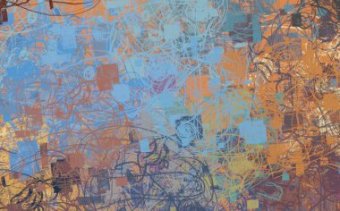 Soyut arka plan sanatı. 2D çizim. Etkileyici yağlı boya resim. Tuvalde fırça darbeleri. Modern sanat. Çok renkli arkaplan. Çağdaş sanat. İfade. Sanatsal dijital palet.