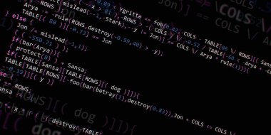 Yazılım geliştirici programlama kodu. Soyut modern sanal bilgisayar senaryosu. Masaüstü ekranında yazılım geliştirici programcının çalışması 