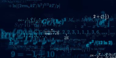 Formüllü matematik geçmişi, kusursuz çizimler. Renkli sembollü soyut desen  