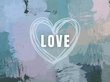 Soyut Sevgililer Günü arkaplan sanatı. Kalpler tuvalde. Çok renkli romantik bir fon. Çağdaş sanat. Sanatsal dijital palet.