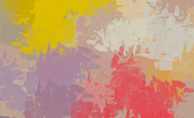 Soyut arka plan sanatı. 2D çizim. Etkileyici yağlı boya resim. Tuvalde fırça darbeleri. Modern sanat. Çok renkli arkaplan. Çağdaş sanat. İfade. Sanatsal dijital palet.