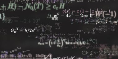 Formüllü matematik geçmişi, kusursuz çizimler. Renkli sembollü soyut desen  