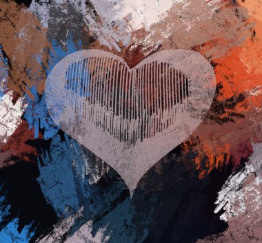 Soyut Sevgililer Günü arkaplan sanatı. Kalpler tuvalde. Çok renkli romantik bir fon. Çağdaş sanat. Sanatsal dijital palet.