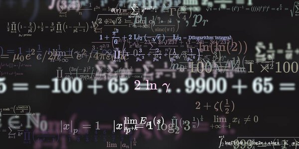 Mathematics background with formulas, seamless illustration. Abstract pattern with colorful symbols  