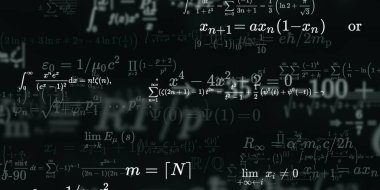 Formüllü matematik geçmişi, kusursuz çizimler. Renkli sembollü soyut desen  