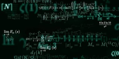 Formüllü matematik geçmişi, kusursuz çizimler. Renkli sembollü soyut desen  