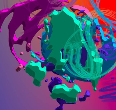 Soyut arka plan sanatı. 3 boyutlu illüstrasyon. Çok renkli arkaplan. Çağdaş sanat. Sanatsal dijital palet.