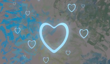 Soyut Sevgililer Günü arkaplan sanatı. Kalpler tuvalde. Çok renkli romantik bir fon. Çağdaş sanat. Sanatsal dijital palet.