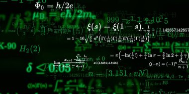 Formüllü matematik geçmişi, kusursuz çizimler. Renkli sembollü soyut desen  