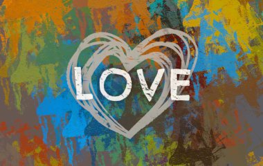 Soyut Sevgililer Günü arkaplan sanatı. Kalpler tuvalde. Çok renkli romantik bir fon. Çağdaş sanat. Sanatsal dijital palet.