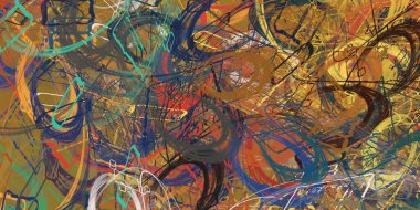 Soyut arka plan sanatı. 2D çizim. Etkileyici yağlı boya resim. Tuvalde fırça darbeleri. Modern sanat. Çok renkli arkaplan. Çağdaş sanat. İfade. Sanatsal dijital palet.