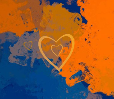 Soyut Sevgililer Günü arkaplan sanatı. Kalpler tuvalde. Çok renkli romantik bir fon. Çağdaş sanat. Sanatsal dijital palet.