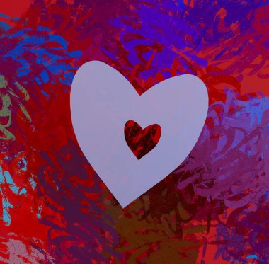 Soyut Sevgililer Günü arkaplan sanatı. Kalpler tuvalde. Çok renkli romantik bir fon. Çağdaş sanat. Sanatsal dijital palet.