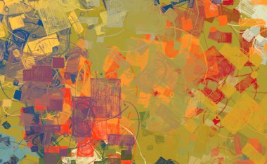 Soyut arka plan sanatı. 2D çizim. Etkileyici yağlı boya resim. Tuvalde fırça darbeleri. Modern sanat. Çok renkli arkaplan. Çağdaş sanat. İfade. Sanatsal dijital palet.