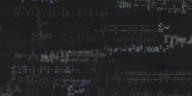 Formüllü matematik geçmişi, kusursuz çizimler. Renkli sembollü soyut desen  